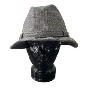 Vintage Men’s Fedora Hat‎ Size 7 1/4 Gray Wool Herringbone Hipster USA Unbranded